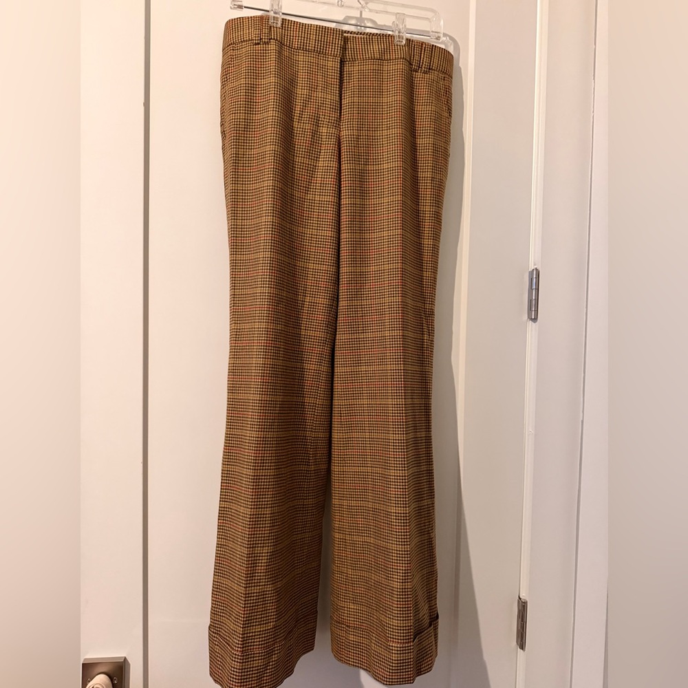 Vintage J. Crew Women's Brown Wool Blend Plaid Trousers